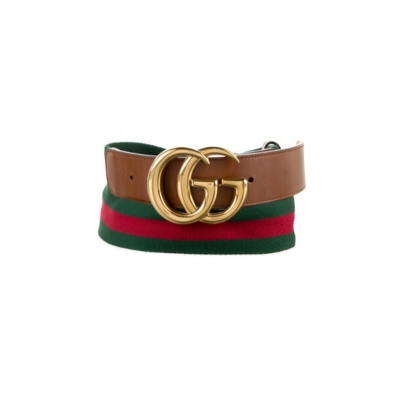 Gucci Brown and Green Belt with Gold Buckle - Picture 1 of 7